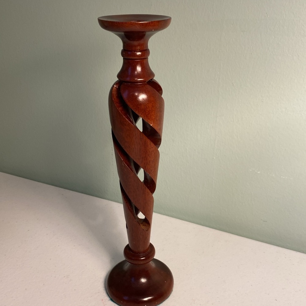 Vintage Carved Wooden Candlestick Holder - Picture 6 of 8